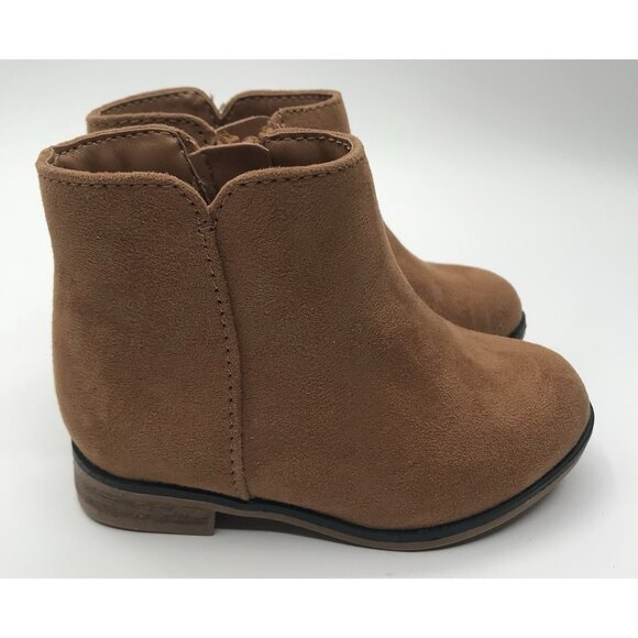 Cat & Jack Boots Girls Toddler Size 5 Penelope Zipper Cognac Tan Faux Suede - Picture 2 of 11